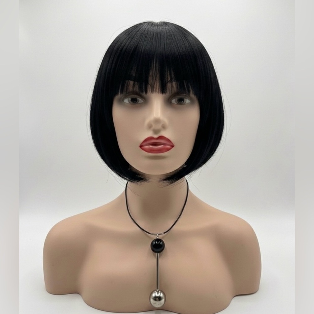 Mikage Shin Geometric Sphere Pendant Necklace Silver Tone Black Avant Garde